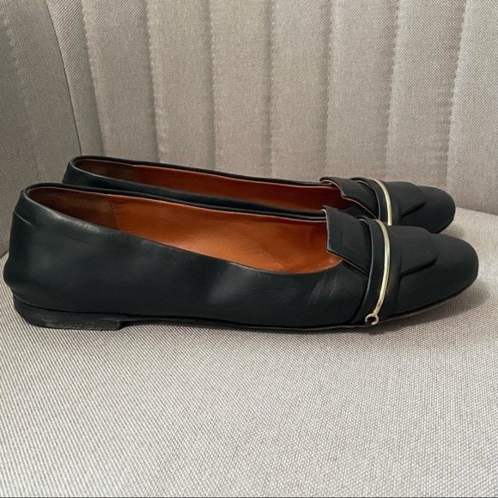 Givenchy Black Loafer Flats w/ Gold Bar Accent